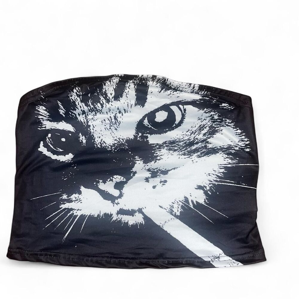 Shein Women's Black and White Smoking Cat Cigarette Tube Top Sz XL NWT